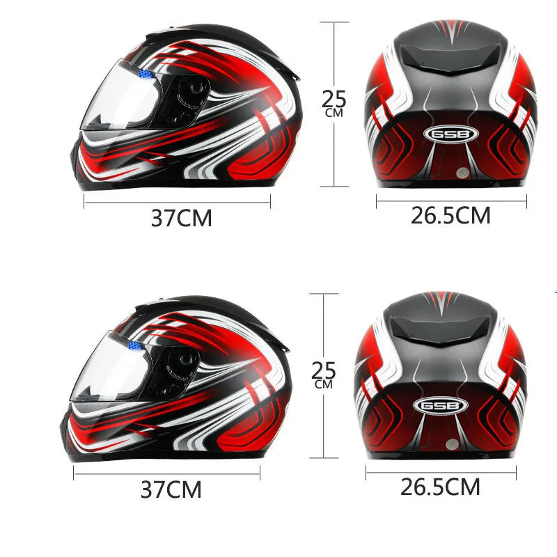 Blue full face motorcycle helmet with drop down sun visor, ABS shell, sized L and XL