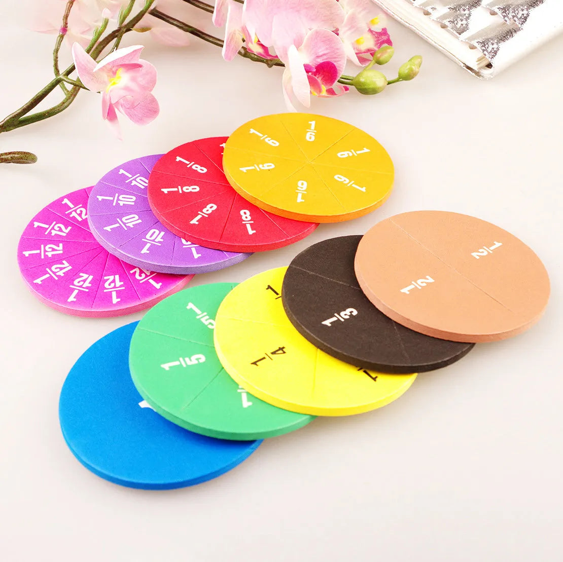 Plastic fraction plate teaching aids set with magnetic blocks and transparent rulers for primary school maths