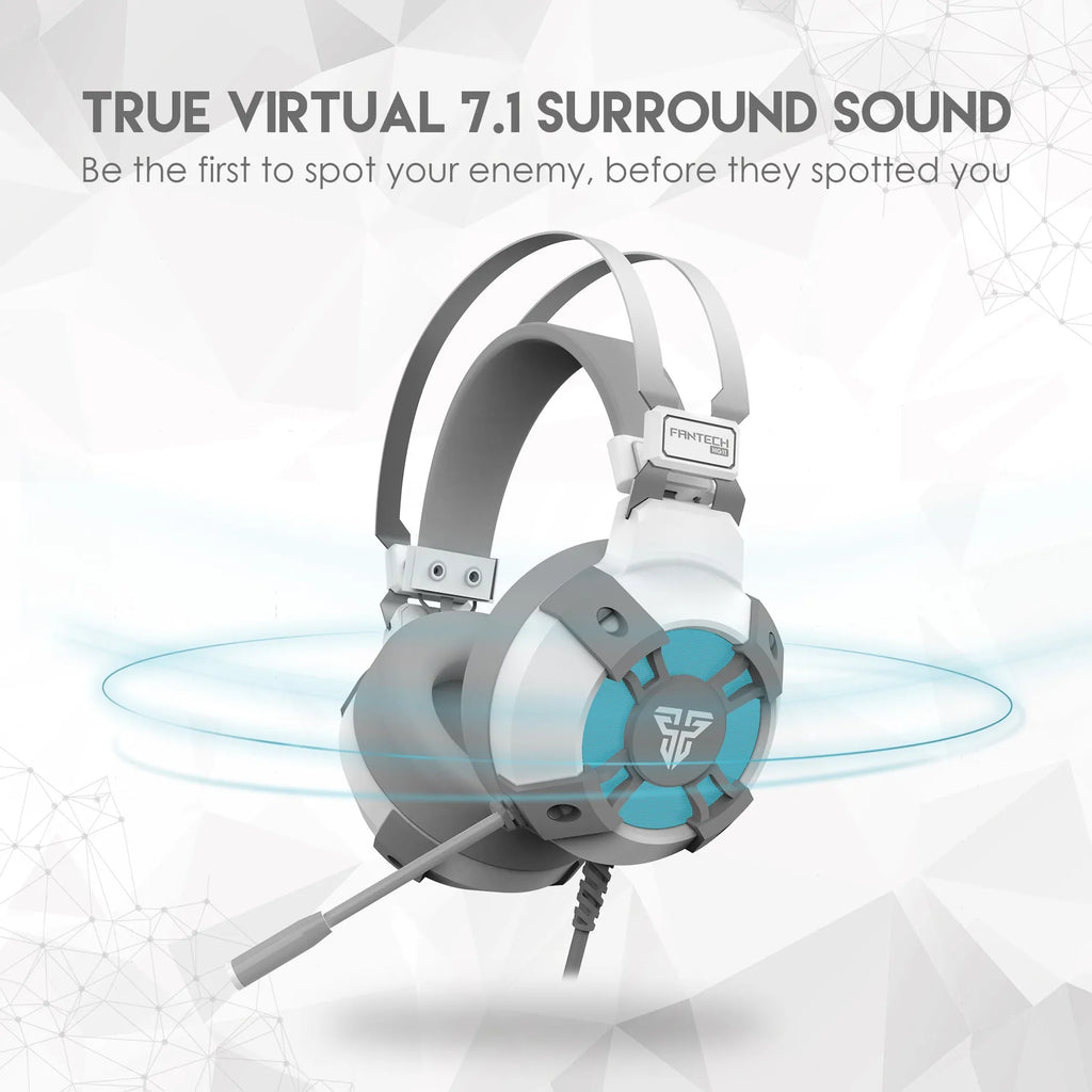 Black FANTECH HG11 USB gaming headset with large ear cups and an inline remote control on the cable.
