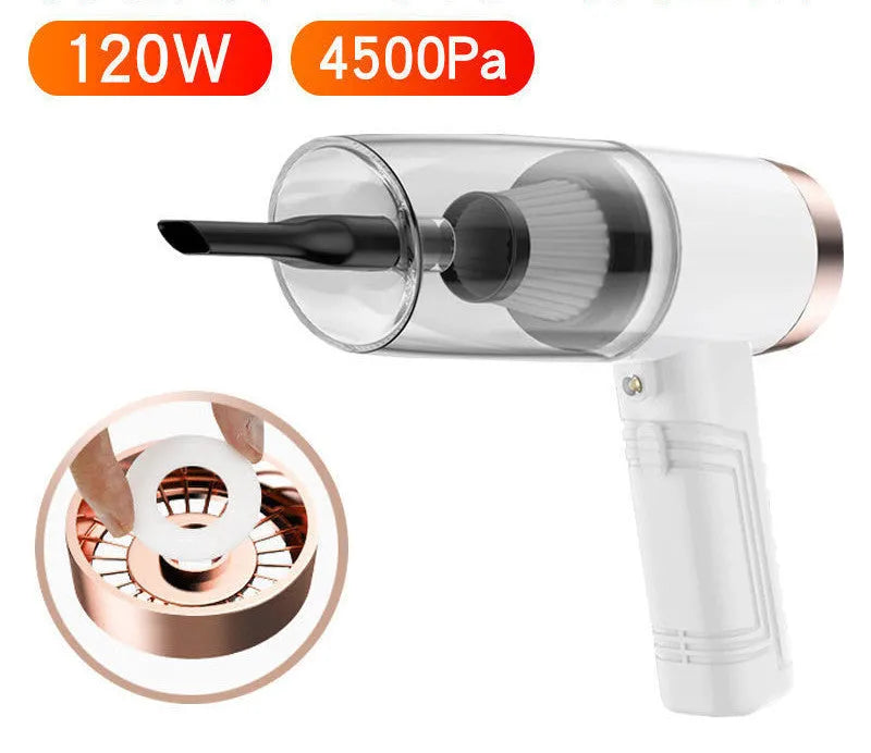 Car and home dual-purpose vacuum cleaner with accessory heads in black or white finish