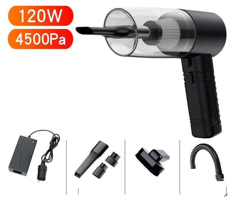 Car and home dual-purpose vacuum cleaner with accessory heads in black or white finish