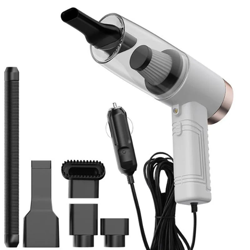 Car and home dual-purpose vacuum cleaner with accessory heads in black or white finish