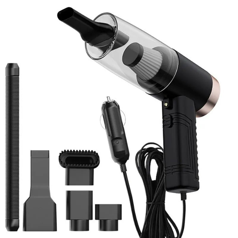 Car and home dual-purpose vacuum cleaner with accessory heads in black or white finish