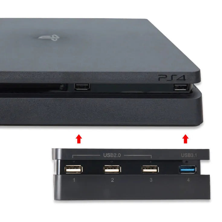 Black PS4 Slim USB extender hub supporting USB 2.0 and 3.0 interfaces