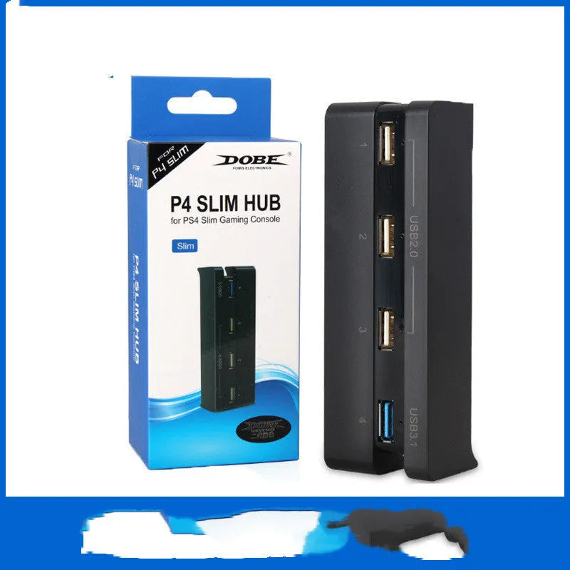 Black PS4 Slim USB extender hub supporting USB 2.0 and 3.0 interfaces