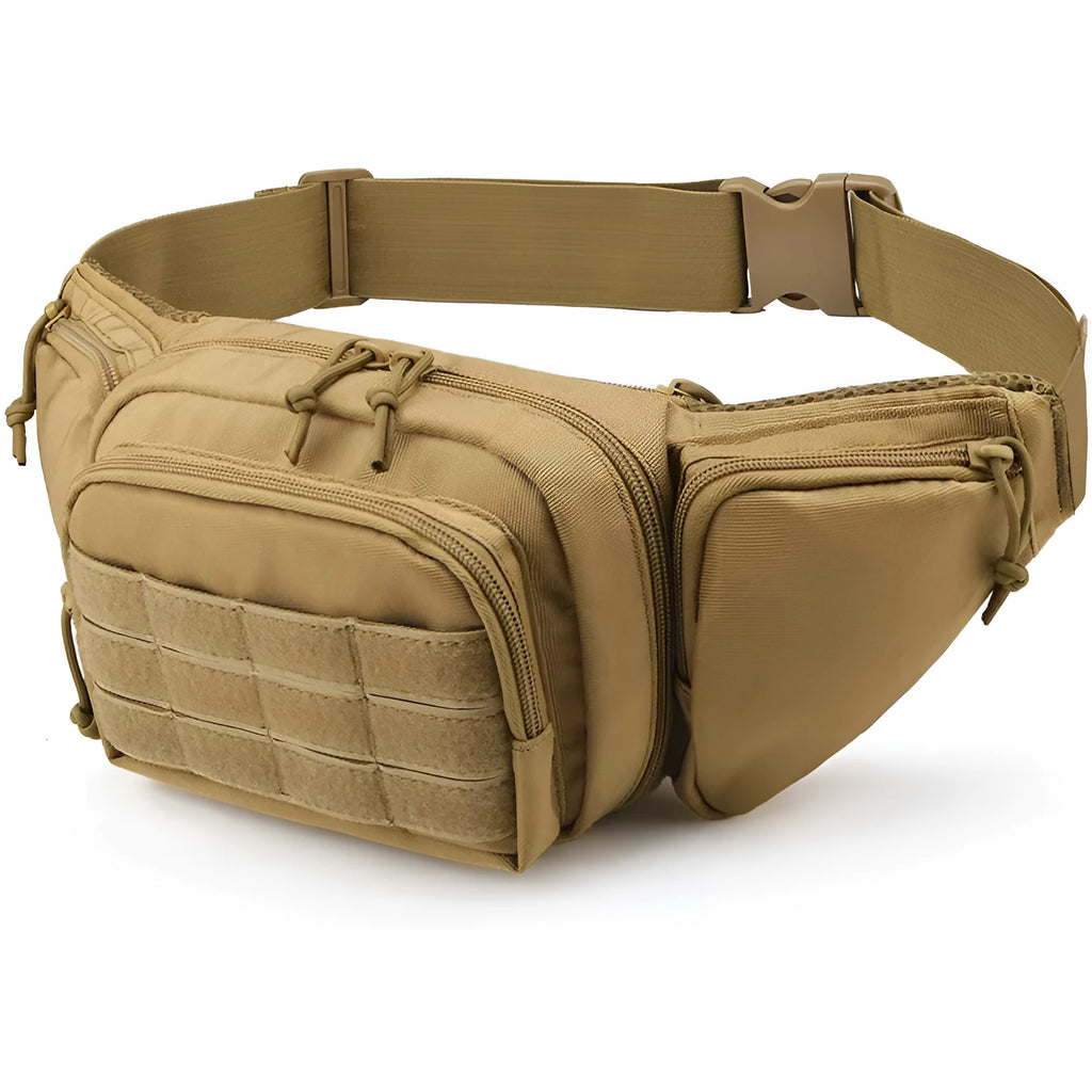 Men's tactical multifunctional waist bag in black and khaki colours for outdoor storage