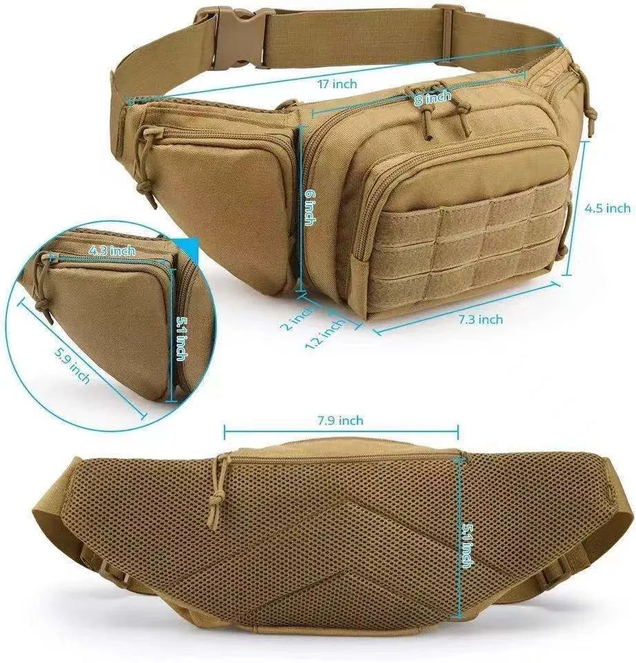 Men's tactical multifunctional waist bag in black and khaki colours for outdoor storage