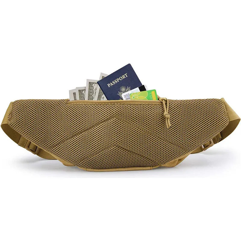 Men's tactical multifunctional waist bag in black and khaki colours for outdoor storage