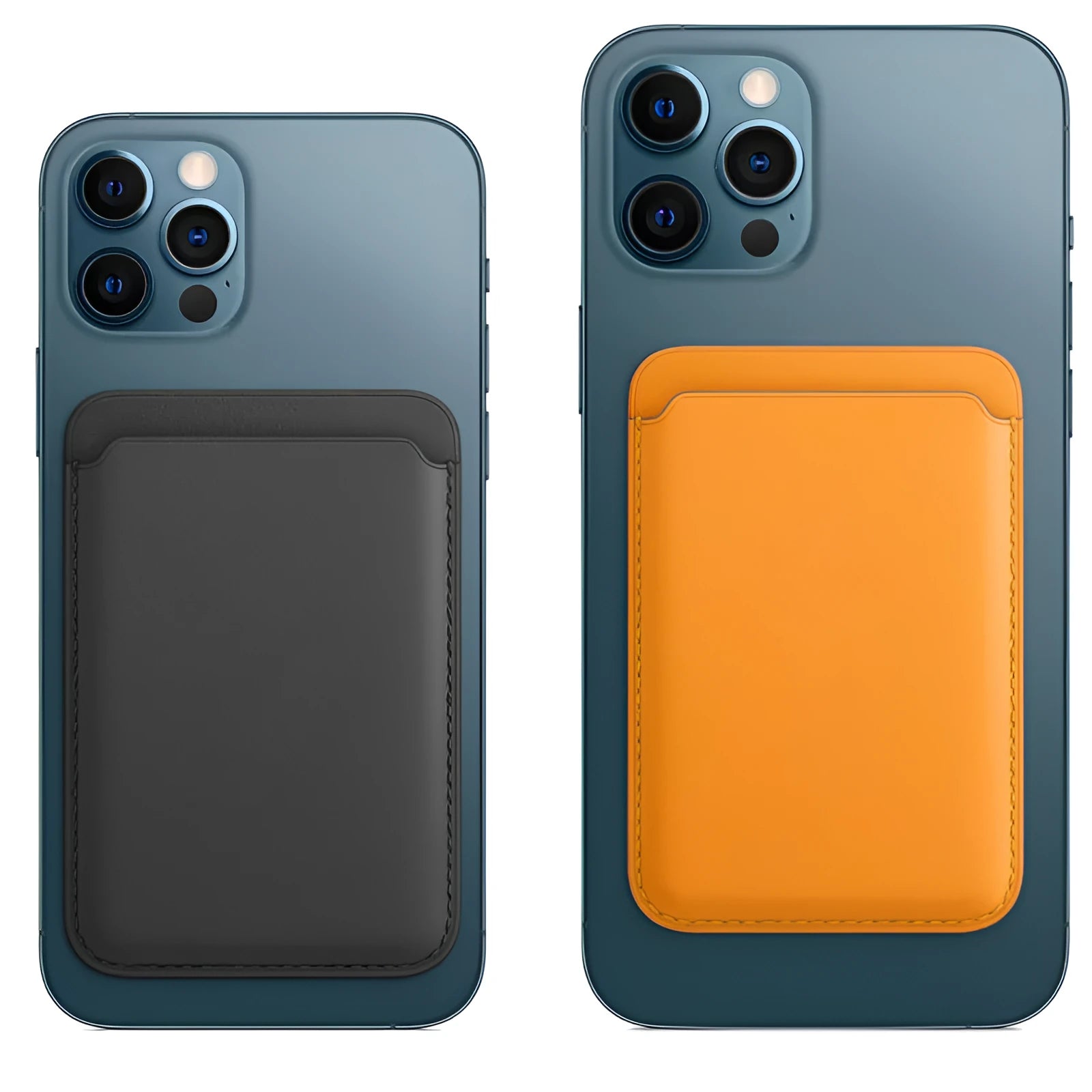 Black PU leather mobile phone case with a magnetic card holder on the back.