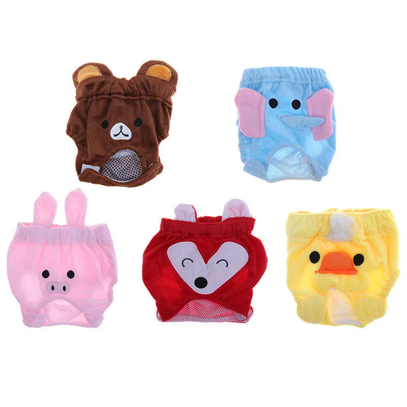 Reusable dog diaper belly band with cotton flannel and mesh, cartoon bear print, available in blue, for small dogs