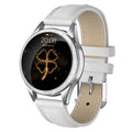 Women's smart bracelet watch with IP68 waterproof rating, stainless steel band, and 1.04-inch glass screen displaying dynamic dial