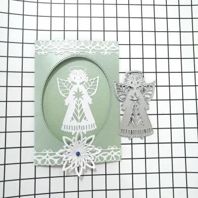 Angel knife mold carbon steel embossing greeting card decoration white character design 8x6 cm