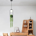 Creative iron flower pot fishing line chandelier with integrated LED light and plant insert