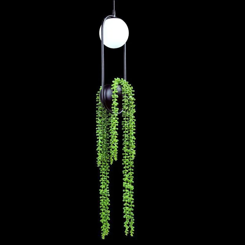 Creative iron flower pot fishing line chandelier with integrated LED light and plant insert