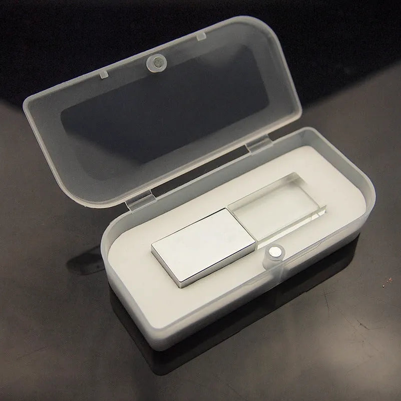 Crystal USB flash drive with transparent glass and stainless steel shell, gold colour, USB 2.0 connector visible