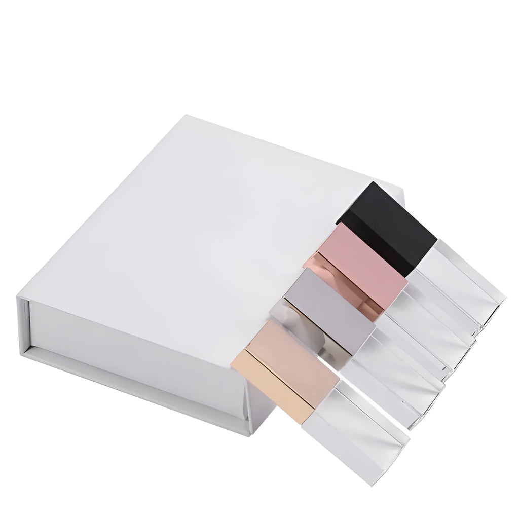 Crystal USB flash drive with transparent glass and stainless steel shell, gold colour, USB 2.0 connector visible
