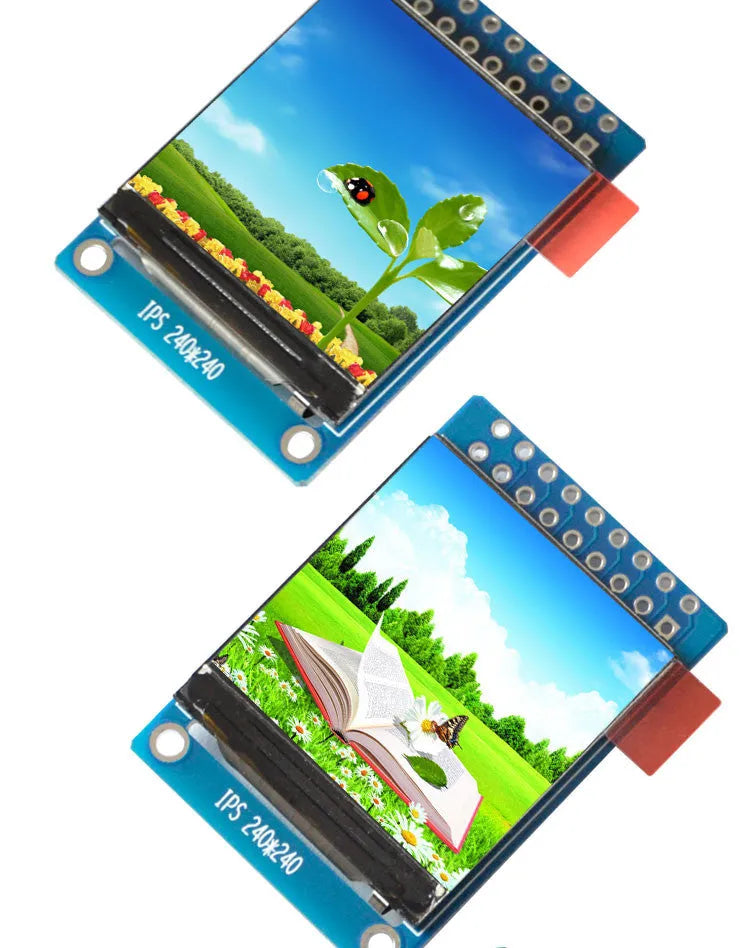 1.3 inch square IPS LCD colour display module with 240x240 resolution on a green PCB