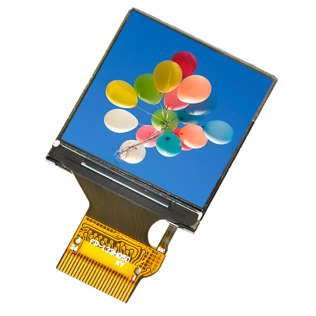 1.3 inch square IPS LCD colour display module with 240x240 resolution on a green PCB