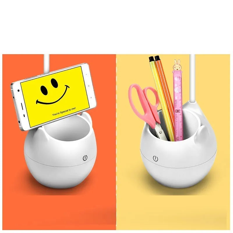LED rechargeable clip desk lamp with pen holder and three brightness levels