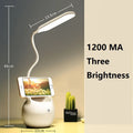 LED rechargeable clip desk lamp with pen holder and three brightness levels