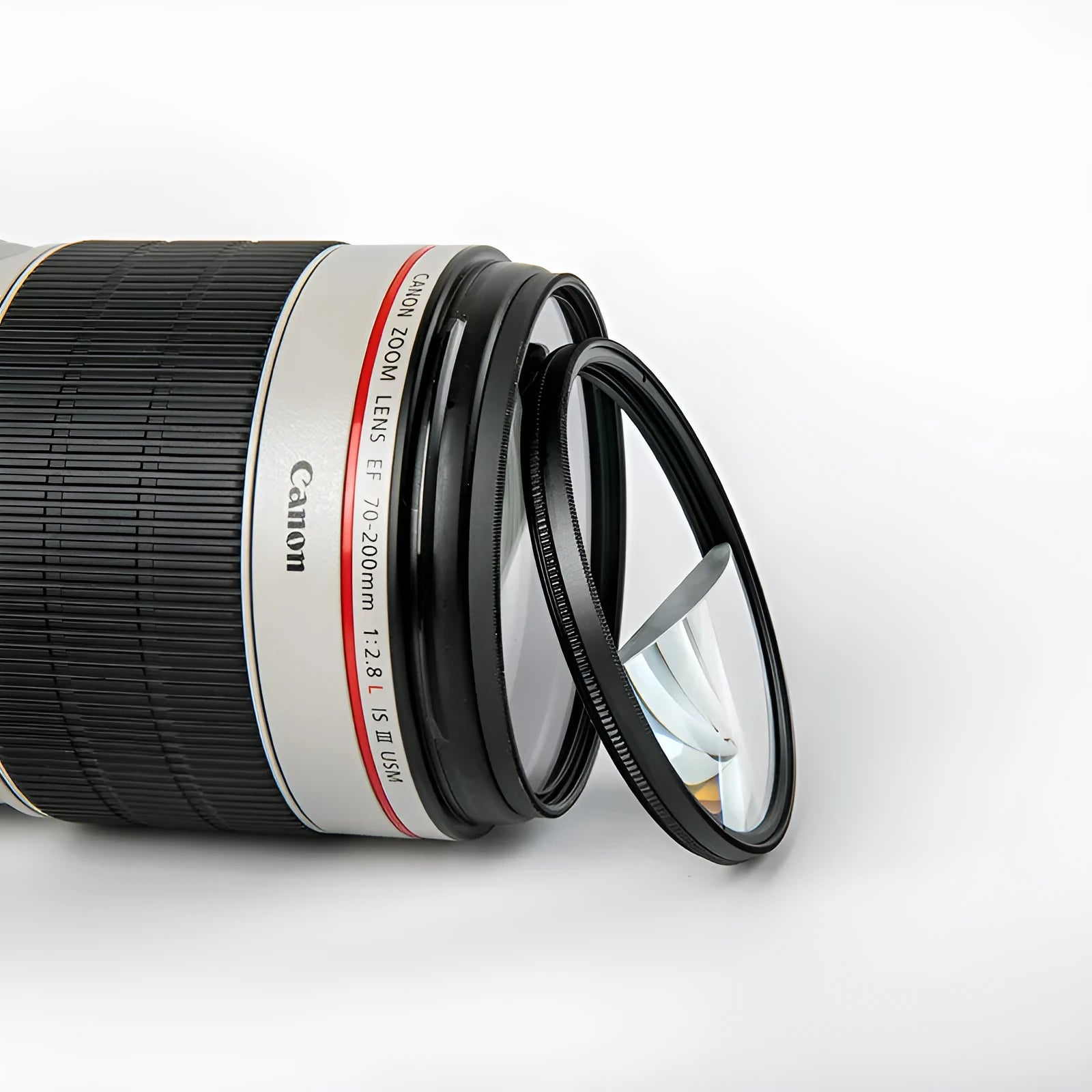 77mm half moon mirror camera filter for creative split-focus photography on a lens.