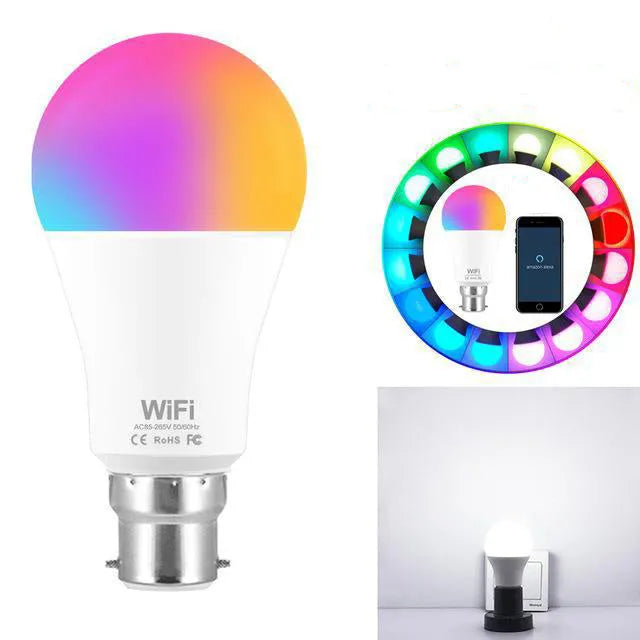 15W smart LED bulb with RGB colour changing and dimmable white light for E27 and B22 fittings