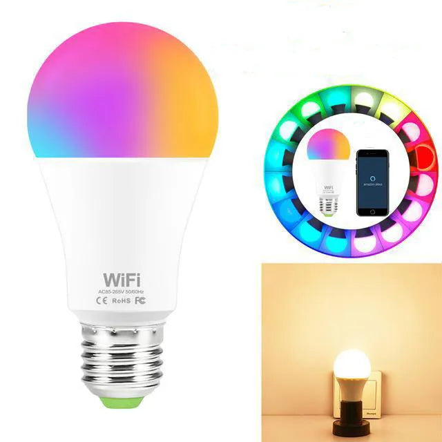 15W smart LED bulb with RGB colour changing and dimmable white light for E27 and B22 fittings