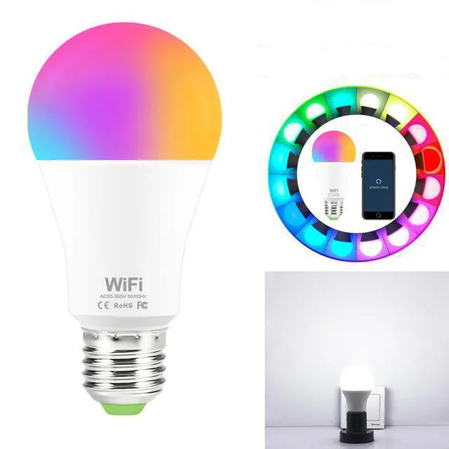15W smart LED bulb with RGB colour changing and dimmable white light for E27 and B22 fittings
