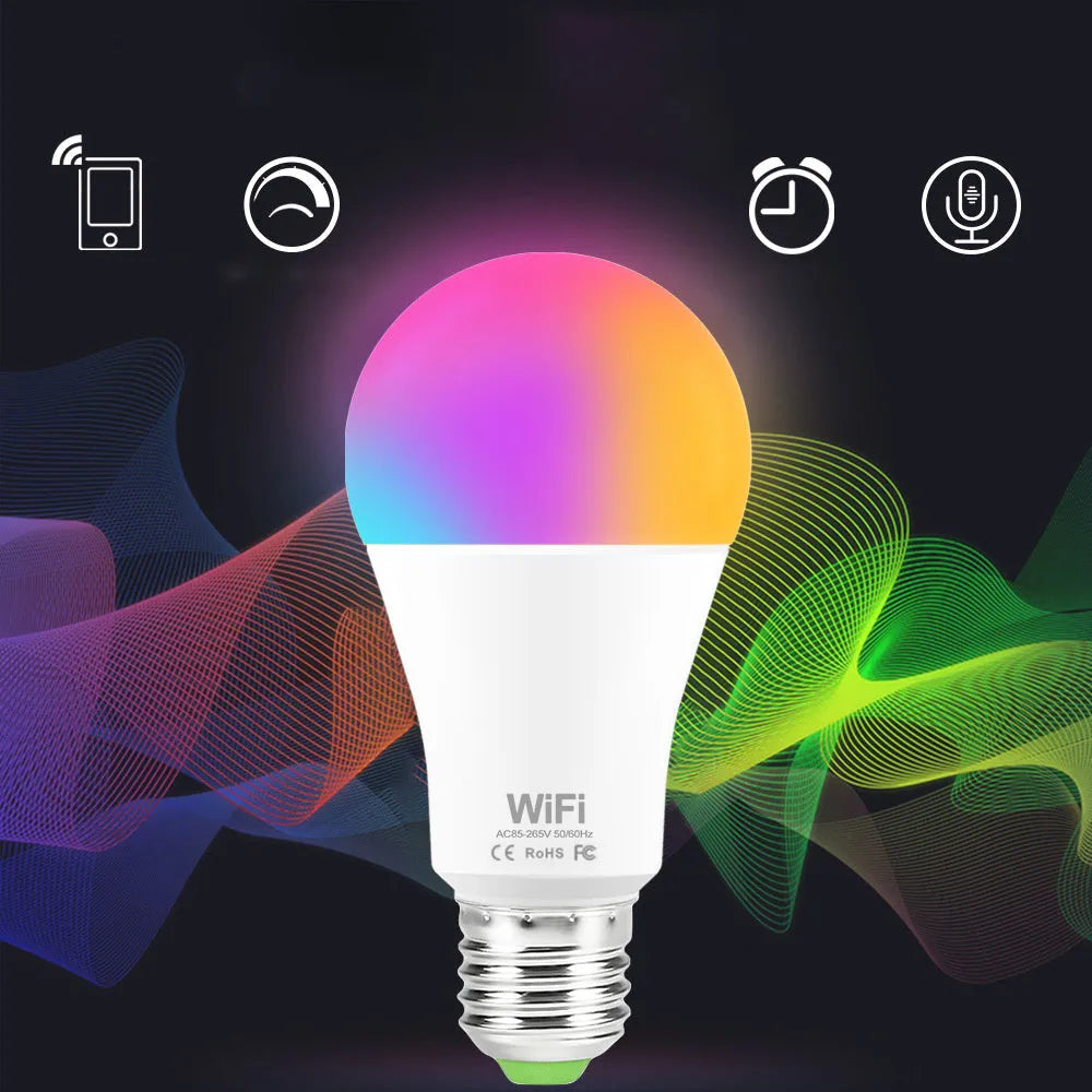 15W smart LED bulb with RGB colour changing and dimmable white light for E27 and B22 fittings