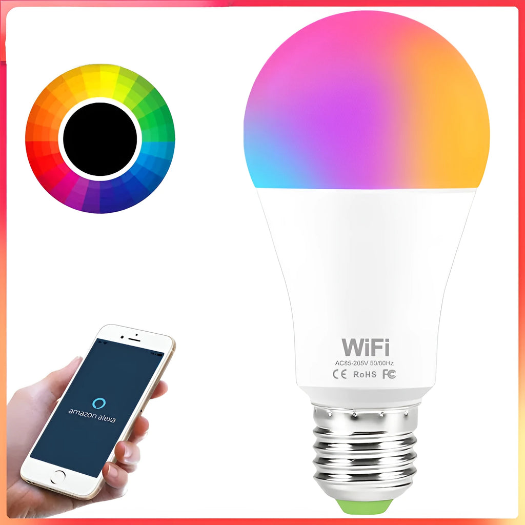 15W smart LED bulb with RGB colour changing and dimmable white light for E27 and B22 fittings