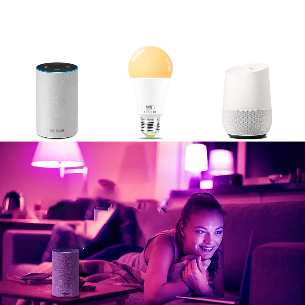 15W smart LED bulb with RGB colour changing and dimmable white light for E27 and B22 fittings
