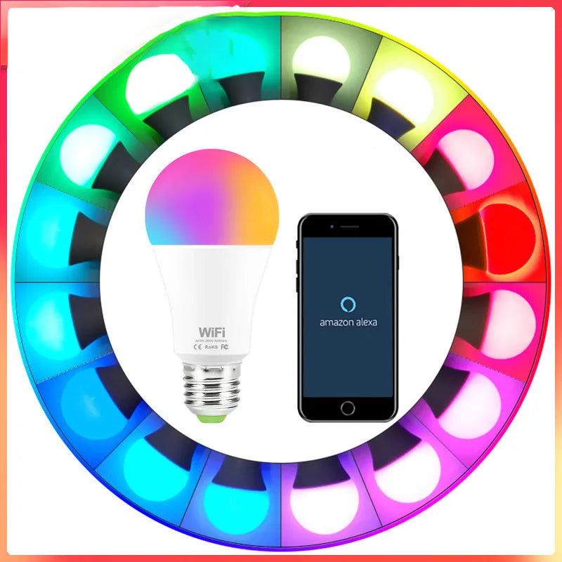 15W smart LED bulb with RGB colour changing and dimmable white light for E27 and B22 fittings