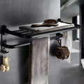 Double-layer folding towel rack in anodised aluminium, 60cm width with hook, light luxury finish