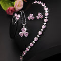Clover zircon jewellery set for women in pink - earrings, pendant, and hand decorations with snake bone chain
