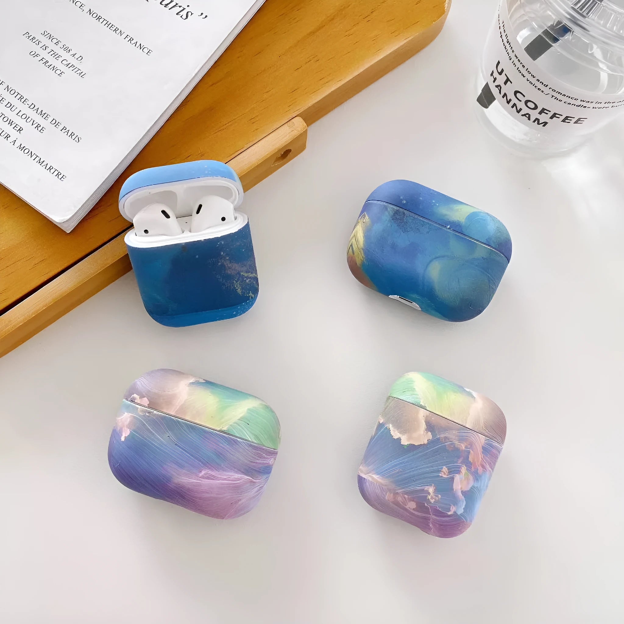 AirPods hard protective case with watercolour design compatible with AirPods 1, 2, and Pro models