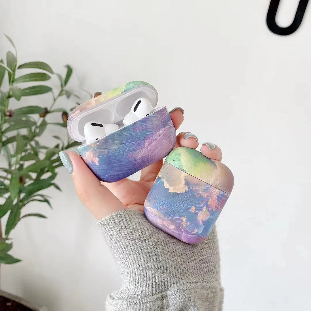 AirPods hard protective case with watercolour design compatible with AirPods 1, 2, and Pro models
