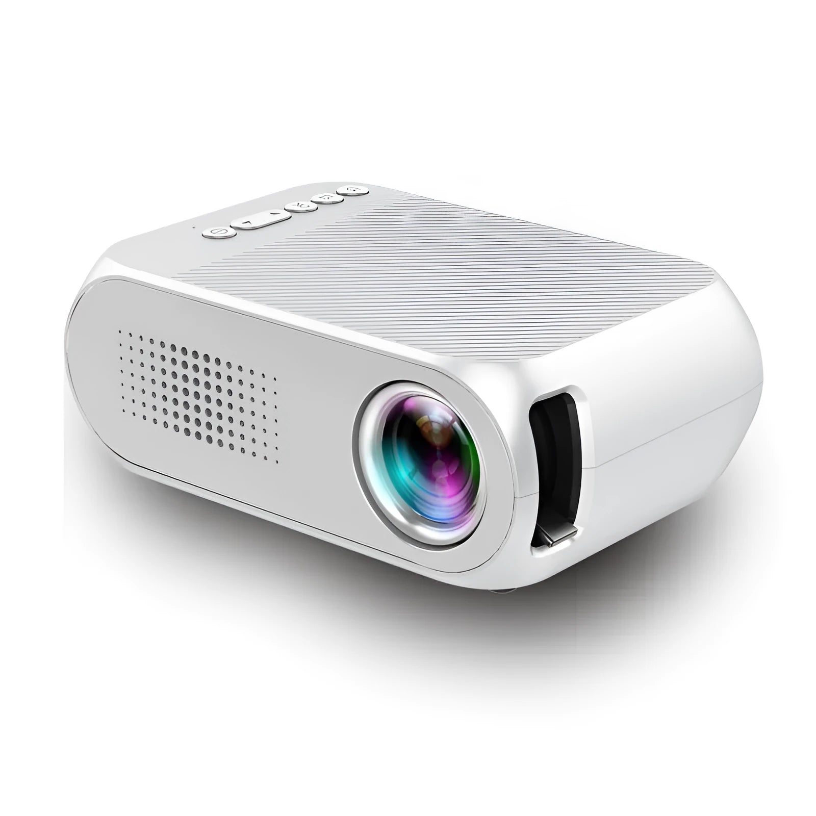 Mini portable projector in black with LED lens and 20-80 inch projection capability