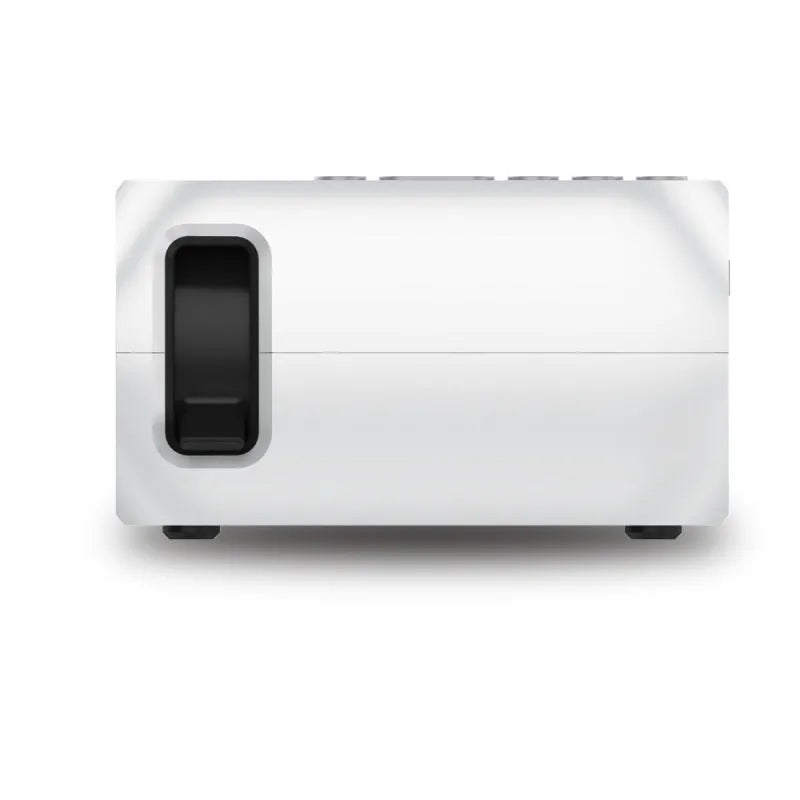 Mini portable projector in black with LED lens and 20-80 inch projection capability