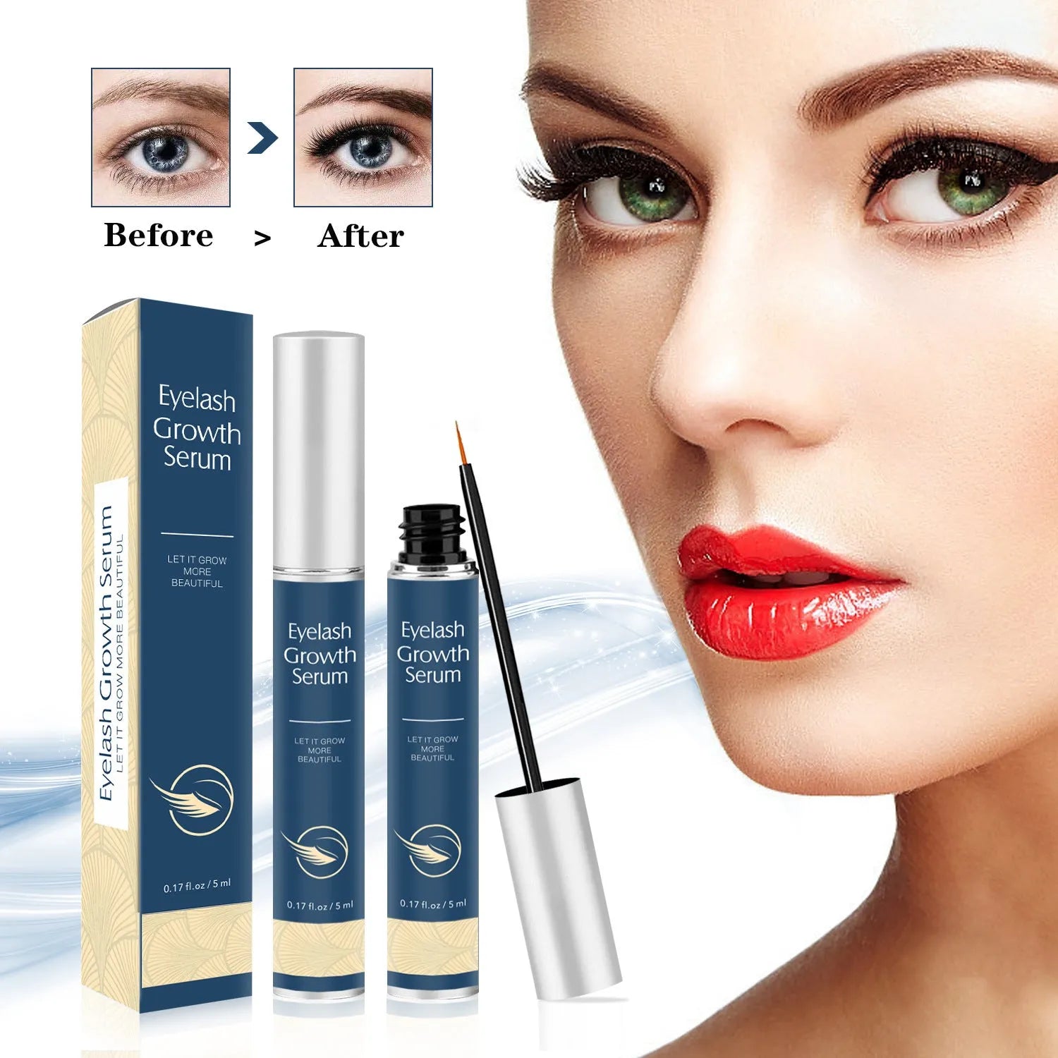 Clear eyebrow mascara tube with 5ml for thick curly brows, available in black and blue options
