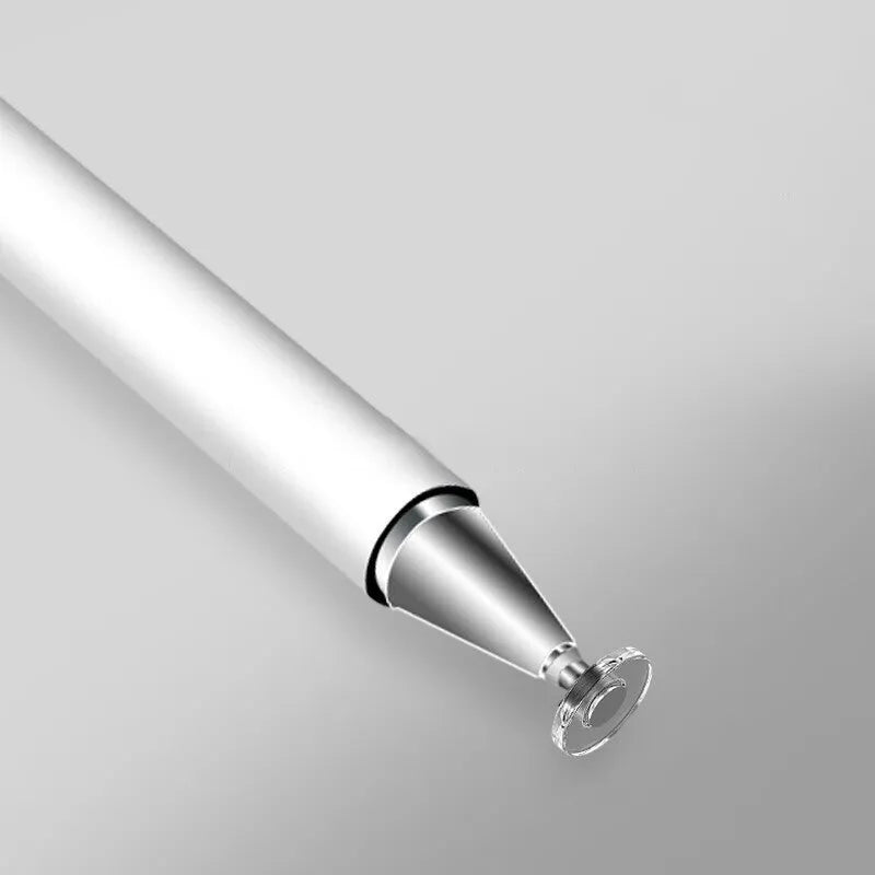 Capacitive stylus pen with transparent disc tip and magnetic cap in black colour