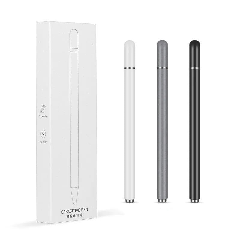 Capacitive stylus pen with transparent disc tip and magnetic cap in black colour