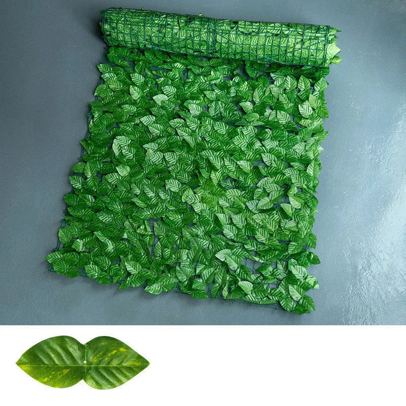Plastic green radish leaf artificial fence net in 0.5m x 1m size with colour-printed leaf style for balcony garden decoration