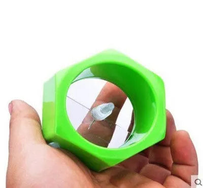 Yellow and green spiral vegetable cutter with 8cm diameter for slicing cucumbers
