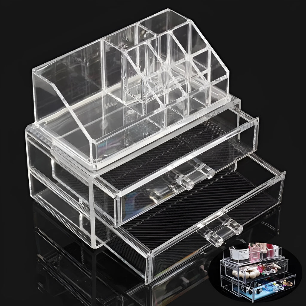 Transparent acrylic foldable storage box with 18-litre capacity for makeup organisation