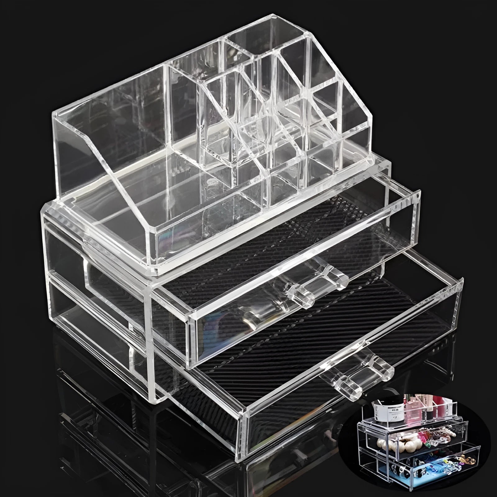 Transparent acrylic foldable storage box with 18-litre capacity for makeup organisation