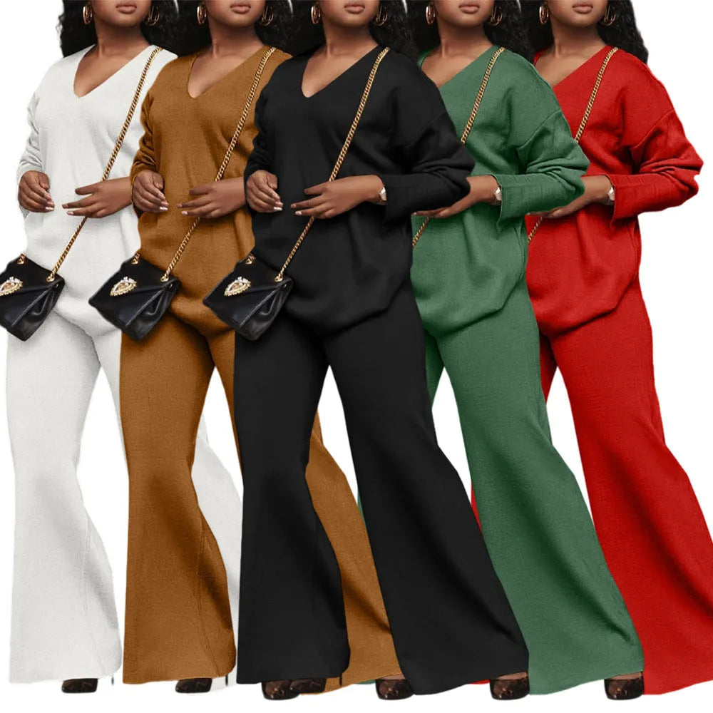 Women's brown suede velvet two-piece suit with split-sleeve top and matching trousers