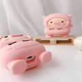 Pink silicone flip case for Apple AirPods with cartoon pig ears design and carrying hook