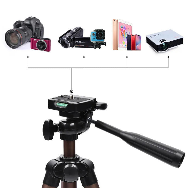 Black aluminium alloy tripod extended to 1.3 metres with Bluetooth remote and mobile phone holder on hydraulic pan-tilt head