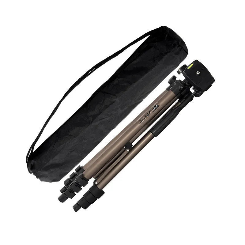 Black aluminium alloy tripod extended to 1.3 metres with Bluetooth remote and mobile phone holder on hydraulic pan-tilt head