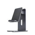 Alloy mobile phone and tablet holder with lazy bracket design for desktop use in dark grey or silver